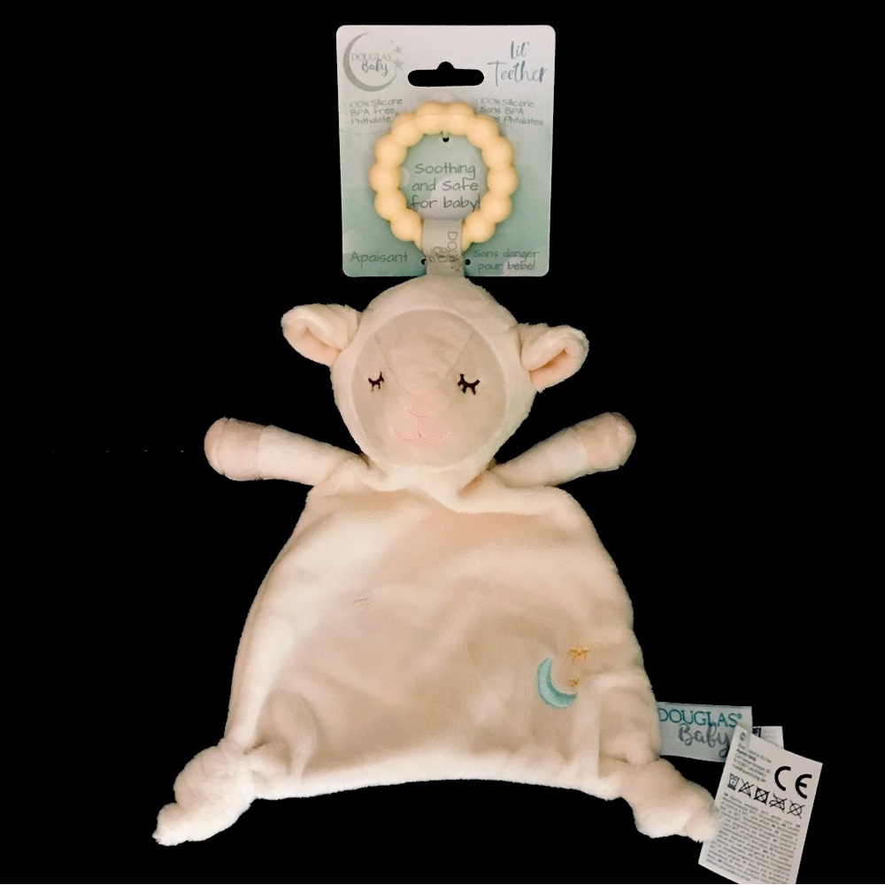 Douglas Baby Lamb Lovey Teether Security Plush Moon Stars Knotted Blanket Cream